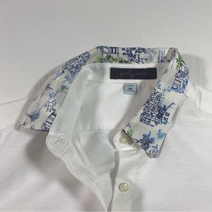 Pearly Vine Button down shirt Contrasting collar and Cuff White Blue Shirt XS